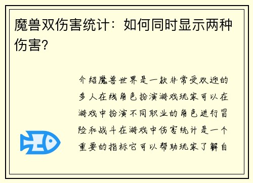 魔兽双伤害统计：如何同时显示两种伤害？